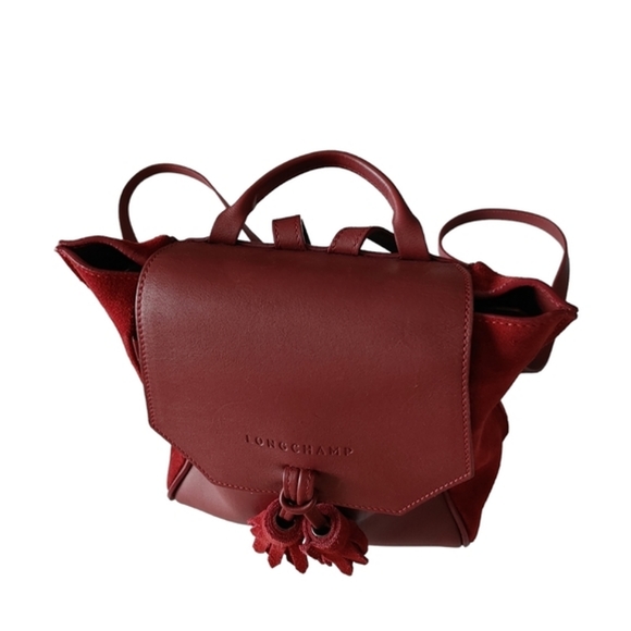 Longchamp Burgundy Suede & Leather Tassel Backpack - Picture 3 of 16